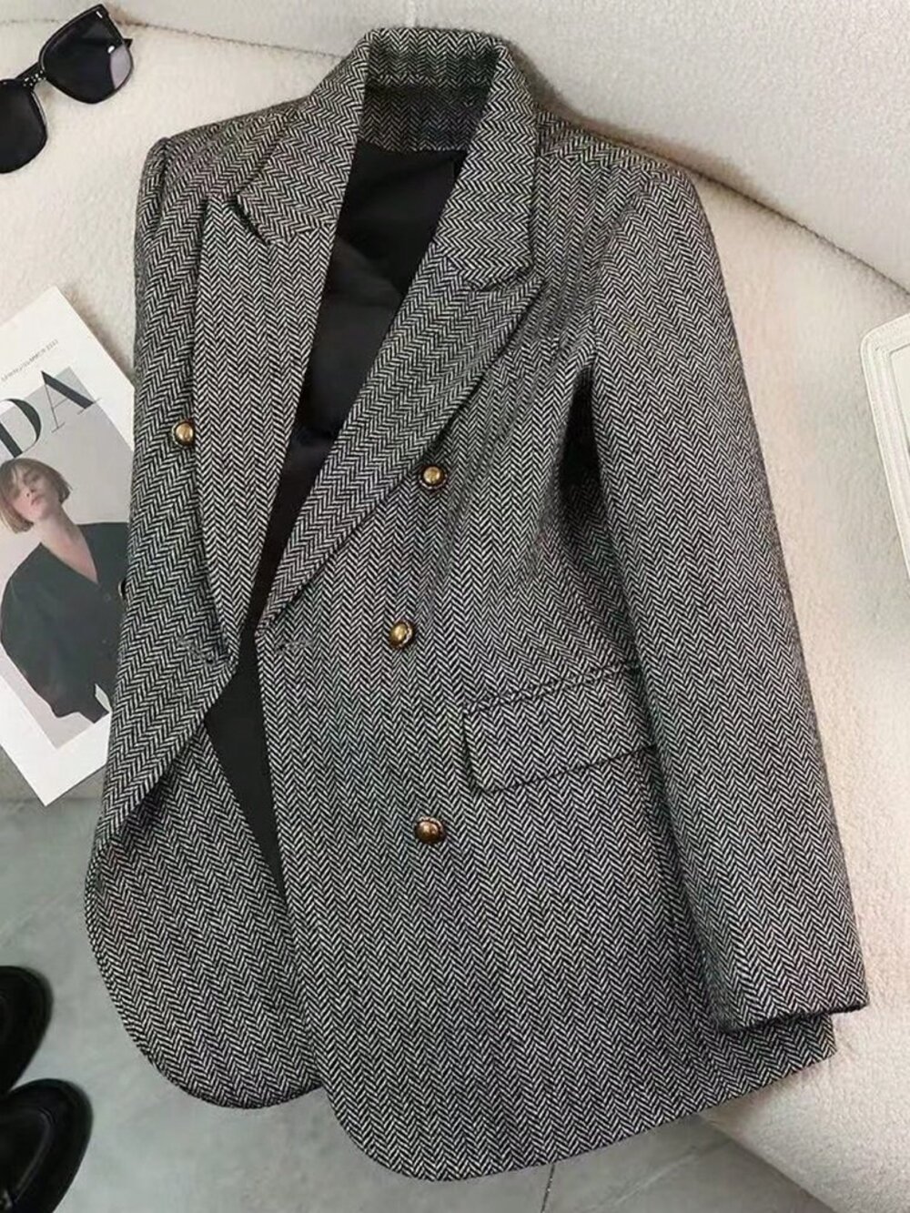 Black And White Casual Women's Elegant Blazer